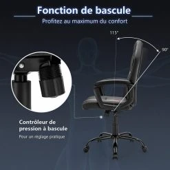 GIANTEX Chaise De Bureau Ergonomique Inclinable 90-115° Chaise Gaming... -Magasin Joss & Main giantex chaise de bureau ergonomique inclinable 90 115 chaise gaming pivotante hauteur du siege reglable 48 575cm support lombaire noir 12116994 32146408 1140x1140