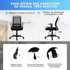 GIANTEX Chaise De Bureau Ergonomique Pivotante En Maille Avec Soutien ... -Magasin Joss & Main giantex chaise de bureau ergonomique pivotante en maille avec soutien lombaire inclinable accoudoirs reglable pour maison bureau 12106988 32112764 1140x1140