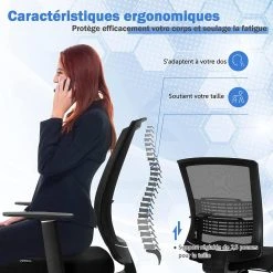 GIANTEX Chaise De Bureau Ergonomique Pivotante En Maille Avec Soutien ... -Magasin Joss & Main giantex chaise de bureau ergonomique pivotante en maille avec soutien lombaire inclinable accoudoirs reglable pour maison bureau 12106988 32112766 1140x1140