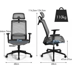 GIANTEX Chaise De Bureau Pivotant En Maille Avec Renfort Lombaire Appu... -Magasin Joss & Main giantex chaise de bureau pivotant en maille avec renfort lombaire appui tete dossier inclinable et cintre charge max 110 kg gris 12107006 32112858 1140x1140