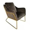 Mathi Design GOLDEN - Fauteuil Velours Gris Et Métal Doré