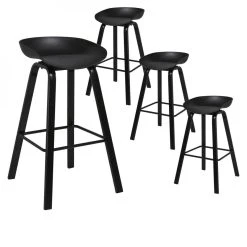 Altobuy GRANDAY - Lot De 4 Tabourets De Bar Noir Et Pieds Métal