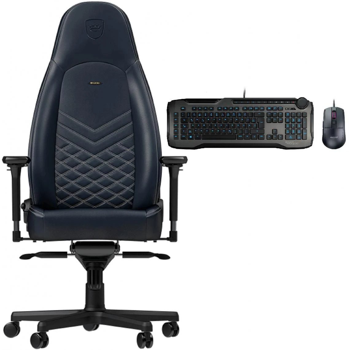 Noblechairs ICON - Vrai Cuir - Bleu Nuit + Horde Gris + Burst Core Noire