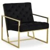 Cote Cosy Fauteuil Dallas Velours Noir Pieds Métal Or
