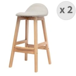 Moloo JUDE - Tabouret De Bar En Tissu Coloris Lin Et Bois Massif(x2)