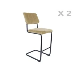 Leitmotiv 2 Tabourets De Bar Cantilevers Design Velours Keen - Beige