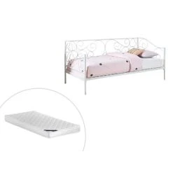 Vente-unique Lit Banquette VIVIAN - 90 X 200 Cm - Métal - Blanc + Matelas