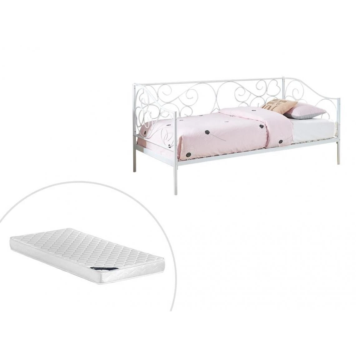 Vente-unique Lit Banquette VIVIAN - 90 X 200 Cm - Métal - Blanc + Matelas 1 Vente-unique Lit Banquette VIVIAN - 90 X 200 Cm - Métal - Blanc + Matelas