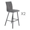 MES Lot De 2 Chaises De Bar En Tissu Gris Et Pieds Gris Mat - MORTEN