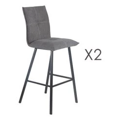 MES Lot De 2 Chaises De Bar En Tissu Gris Et Pieds Gris Mat - MORTEN