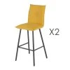 MES Lot De 2 Chaises De Bar En Tissu Jaune Et Pieds Gris Mat - MORTEN