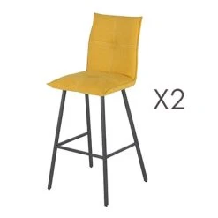 MES Lot De 2 Chaises De Bar En Tissu Jaune Et Pieds Gris Mat - MORTEN