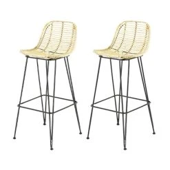 MES Lot De 2 Chaises De Bar H65 Cm En Rotin Naturel