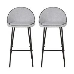 MES Lot De 2 Chaises De Bar H75 Cm En Tissu Gris Clair - ABAYA