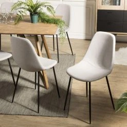 MACABANE Lot De 2 Chaises TOM Tissu Beige Pieds Métal