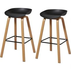 ATHM DESIGN Lot De 2 - Tabouret De Bar ARIANA Noir - Assise Plastique Dur ABS Pied...