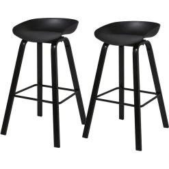 ATHM DESIGN Lot De 2 - Tabouret De Bar ARIANA Noir - Assise Plastique Dur ABS Pied...