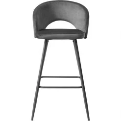 ATHM DESIGN Lot De 2 - Tabouret De Bar DIABOLO Gris - Assise Velours Pieds Metal