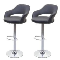 Decoshop26 Lot De 2 Tabourets De Bar Avec Dossier Simili-cuir Gris Et Noir Rotati...