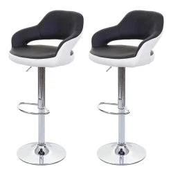 Decoshop26 Lot De 2 Tabourets De Bar Avec Dossier Simili-cuir Noir Et Blanc Rotat...