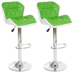 Decoshop26 Lot De 2 Tabourets De Bar Avec Repose-pieds Similicuir Vert Et Blanc T...