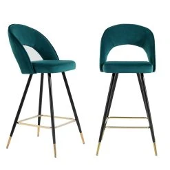 Baita Lot De 2 Tabourets De Bar Basile Velours Bleu Canard - Hauteur D'assis...