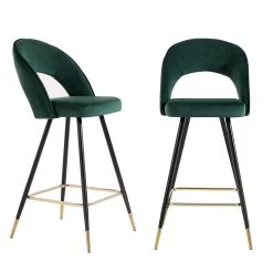 Baita Lot De 2 Tabourets De Bar Basile - Velours Vert - Hauteur D'assise 72 ...