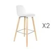 MES Lot De 2 Tabourets De Bar Blancs Et Pieds Naturels - KUIP