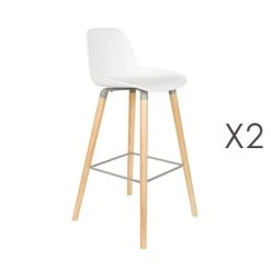 MES Lot De 2 Tabourets De Bar Blancs Et Pieds Naturels - KUIP