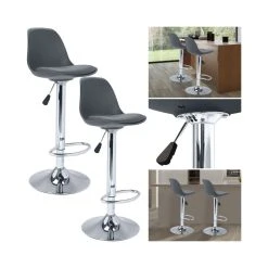 Idmarket Lot De 2 Tabourets De Bar KARL Design Gris