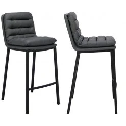 Decoshop26 Lot De 2 Tabourets De Bar En Similicuir Gris Avec Dossier Avec Assise ...