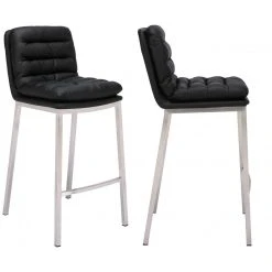 Decoshop26 Lot De 2 Tabourets De Bar En Similicuir Noir Avec Dossier Et Assise Ex...