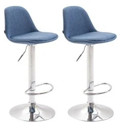 Decoshop26 Lot De 2 Tabourets De Bar En Tissu Bleu Et Cadre En Métal Hauteur Ré...