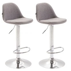 Decoshop26 Lot De 2 Tabourets De Bar En Tissu Gris Et Cadre En Métal Hauteur Ré...