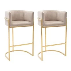 Vente-unique Lot De 2 Tabourets De Bar En Velours Et Acier Inoxydable - Beige Et Do...