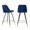 Baita Lot De 2 Tabourets De Bar Eugene - Velours Bleu Avec Pieds Noirs Et Do...