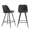 Baita Lot De 2 Tabourets De Bar Eugene - Velours Gris Et Pieds Noirs - Haute...