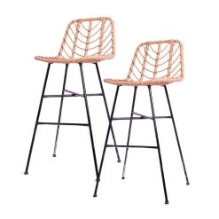 RED DECO Lot De 2 Tabourets De Bar FANFAN Bois Clair Polyrotin H71cm