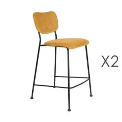 MES Lot De 2 Tabourets De Bar H65 Cm En Tissu Ocre - BENSON