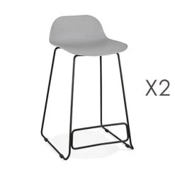 MES Lot De 2 Tabourets De Bar H66 Gris Et Pieds Noirs - FLODEN