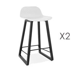 MES Lot De 2 Tabourets De Bar H67 Cm Blanc Et Pieds Noirs - RIZZO