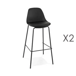 MES Lot De 2 Tabourets De Bar H75 Cm Noir - ADRYA