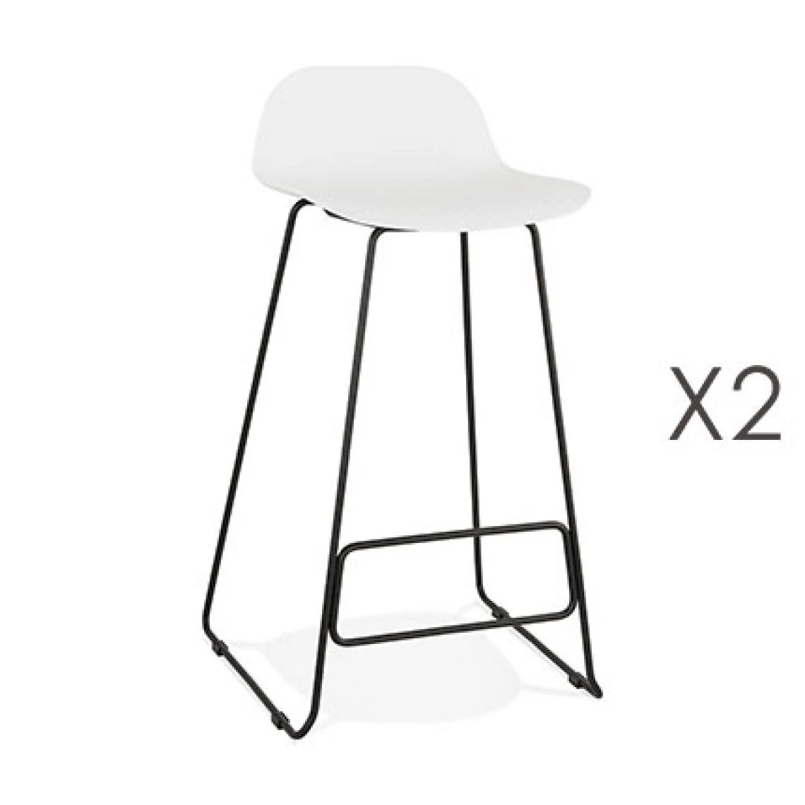 MES Lot De 2 Tabourets De Bar H76 Blanc Et Pieds Noirs - FLODEN 1 MES Lot De 2 Tabourets De Bar H76 Blanc Et Pieds Noirs - FLODEN