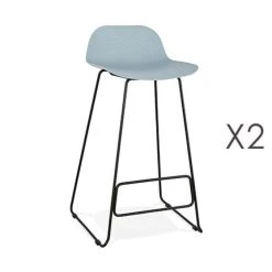 MES Lot De 2 Tabourets De Bar H76 Bleu Et Pieds Noirs - FLODEN