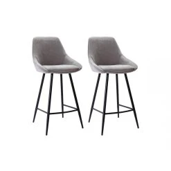 Vente-unique Lot De 2 Tabourets De Bar MASURIE - Tissu - Gris
