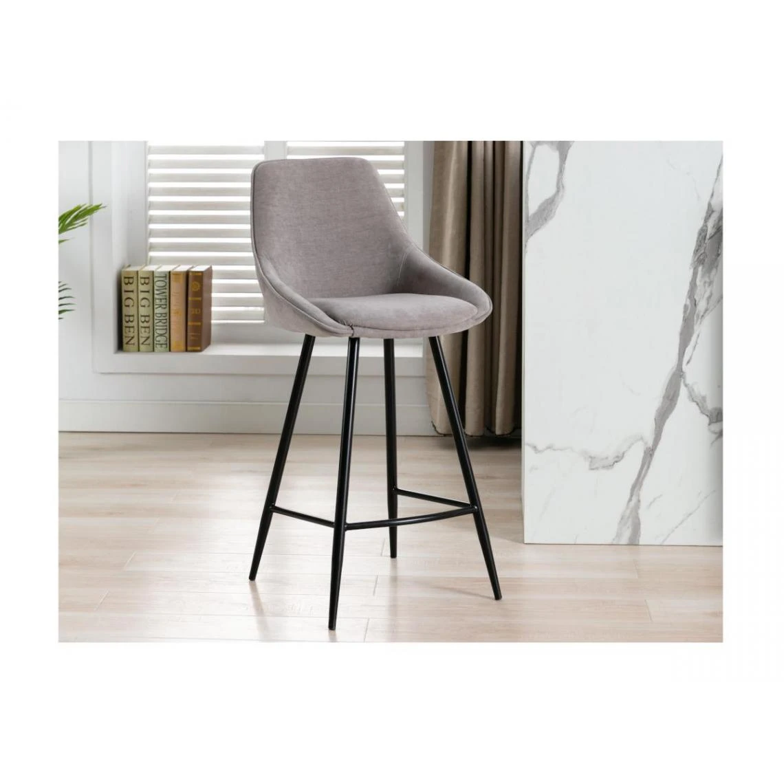 Vente-unique Lot De 2 Tabourets De Bar MASURIE - Tissu - Gris 2 Vente-unique Lot De 2 Tabourets De Bar MASURIE - Tissu - Gris – Image 2