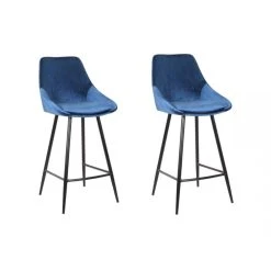 Vente-unique Lot De 2 Tabourets De Bar - Velours - Bleu Nuit - MASURIE