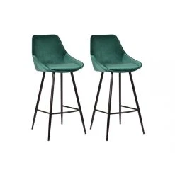 Vente-unique Lot De 2 Tabourets De Bar - Velours - Vert Foncé - MASURIE