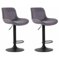 Decoshop26 Lot De 2 Tabourets De Bar Moderne Confortable Réglable En Velours Gri...
