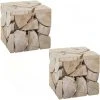 TOILINUX Lot De 2 Tabourets Poufs Carrés En MDF Effet Rondins De Bois - Hauteu...